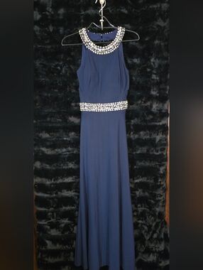B Darlin Navy Blue Sleeveless Maxi Dress with Flowing Skirt